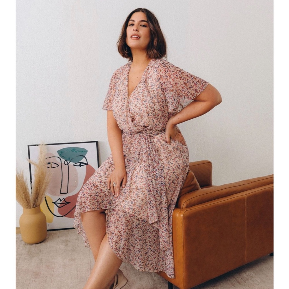 Light Pink Flowery High to Low Dress - Plus Size 1X - Addition Elle